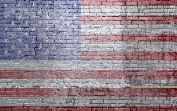 flag on old dirty brick wall