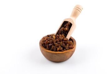 Sweet raisins on white