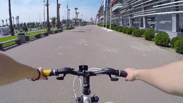 Cycling On A Bike In First Person View. The Sochi Olympic Park