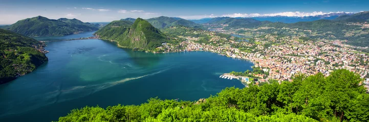 Foto op Canvas View to Lugano city, Lugano lake and Monte San Salvatore from Monte Bre, Ticino, Switzerland © Eva Bocek