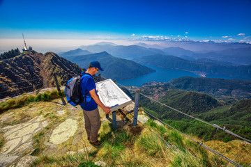 View to Lugano city, San Salvatore mountain and Lugano lake from Monte Generoso, Canton Ticino, Switzerland