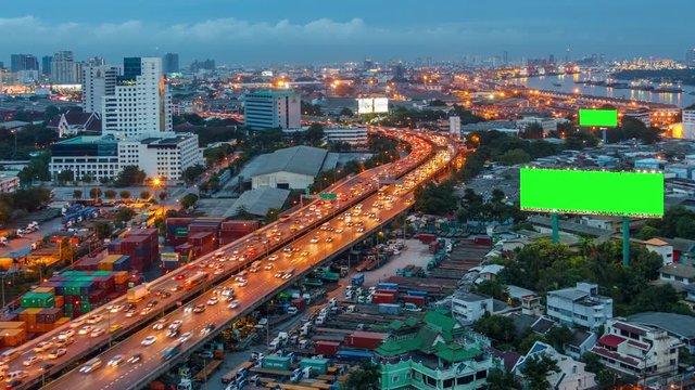 Night city 4k (4096x2304) Timelapse: illuminated bridge with traffic, Bangkok, Thailand.