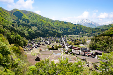 Fototapeta na wymiar Aerial View of the Historic Villages of Shirakawa (Shirakawa-go) in summer