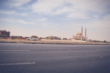 Fototapeta na wymiar laylat al-qadr mosque at cairo ismaileya desert road in egypt