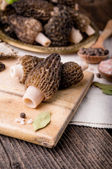 Fototapeta na wymiar Fresh morchella conica, seasonal mushrooms