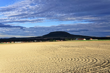 Naklejka premium Ploughed field under bright sunlight