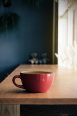Coffee in red cup morning Vintage tone
