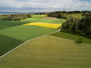 Fototapeta premium Aerial view on rural landscape in Switzerland