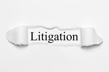 Litigation on white torn paper