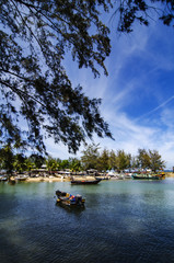 Fototapeta na wymiar Beautiful traditional fisherman village located at Terengganu, Malaysia at sunny day with blue sky background.