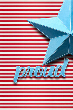 Happy 4th of July / Creative 4th of July concept photo of a star made of paper on striped background.