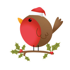 Cute Robin was perched in a tree stalk