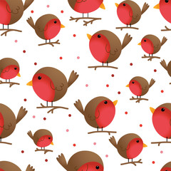 Seamless cute bird robin design background