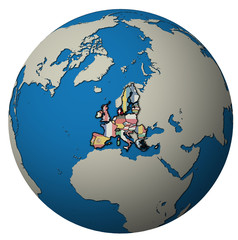 denmark territory with flag over globe map