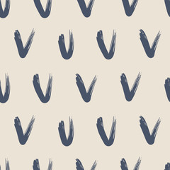 Seamless pattern with blue hand drawn check marks.