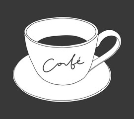 Cup of coffee and handwritten text cafe. Coffee shop vector illustration 