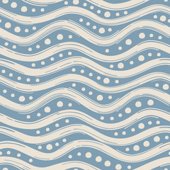 Seamless pattern with white waves on blue background. Vector background.