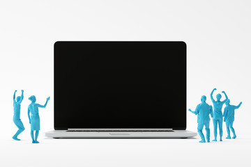 business team feeling happy looking at Laptop for copyspace idea. business minimal concept.