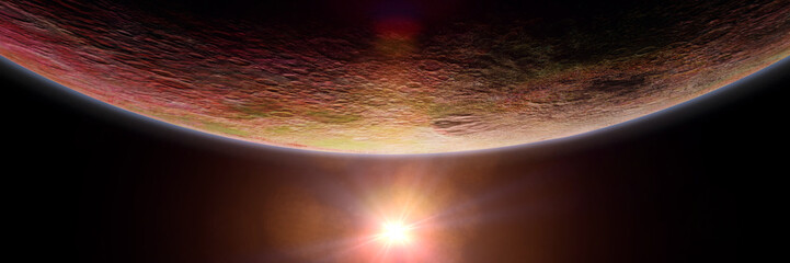 Fototapeta premium mysterious alien planet lit by a bright star