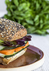 Vegan burger with fresh vegetables