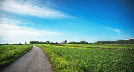 Landschaft mit Felder und blauen Himmel