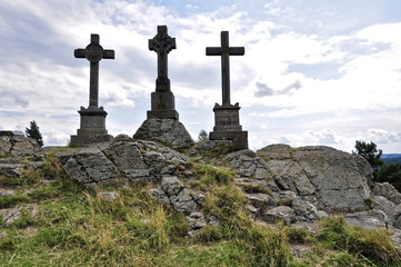 Close view of crosses on the rock