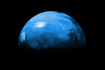 blue Mars in front of a black background - obrazy, fototapety, plakaty