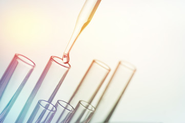 scientific experiments,  Laboratory equipment and  test tubes- science concept