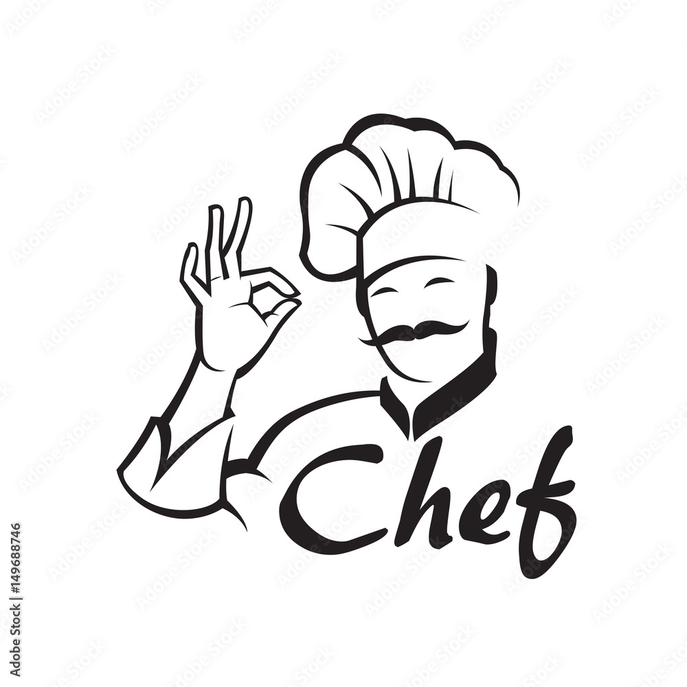 Wall mural monochrome illustration of whiskered chef