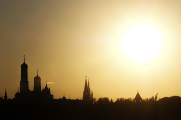 silhouette of Moscow Kremlin at sunrise