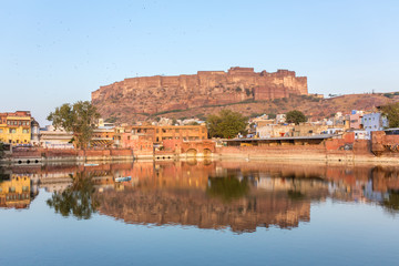Fototapeta na wymiar Mehrangarh fort on the hill in Jodhpur, Rajasthan, India