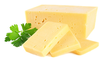 piece of cheese isolated on white background