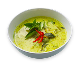 Green Curry with pork isolated on white background