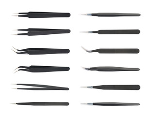 Black tweezers tool isolated