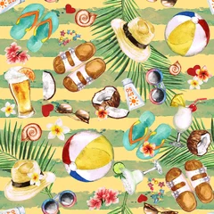 Kussenhoes Beach Holiday. Watercolor seamless pattern. © nataliahubbert