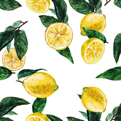 Lemons. Watercolor seamless pattern.
