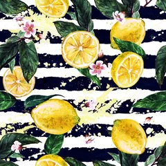 Foto op Canvas Lemons. Watercolor seamless pattern. © nataliahubbert
