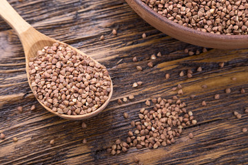 plate with raw buckwheat