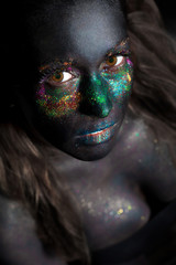 dark and coloful body paint woman make-up
