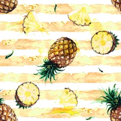 Foto op Aluminium Pineapples. Watercolor seamless pattern. © nataliahubbert