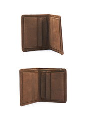 Flat leather wallet isolated