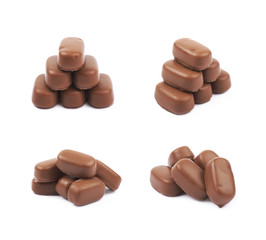 Chocolate coated toffee candy isolated
