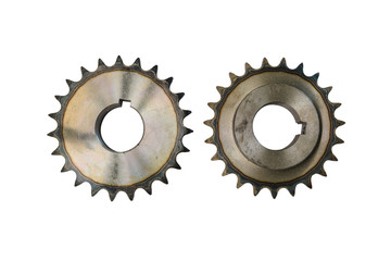 Metal gears on plain background