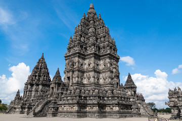 Prambanan temple (Candi Rara Jonggrang) is an hindu temple compound with sunny and cloudy day in Central Java, Indonesia. (UNESCO World Heritage Site)