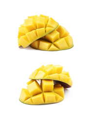 Sliced and cut mango fruit isolated