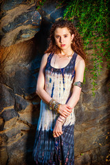 American teenage girl traveling, relaxing at Central Park, New York