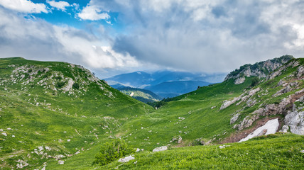 Fototapeta na wymiar Mountain valleys and alpine meadows of Lagonaki, Caucasus, Russia