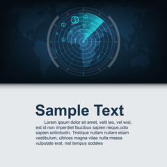 radar searching money on world map, business concept, vector illustration