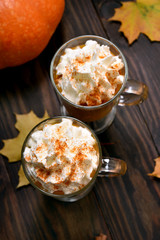 Pumpkin spicy latte in glasses
