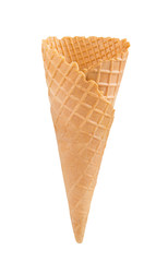 Empty or blank ice cream crispy wafer cone isolated on white background with clipping path included